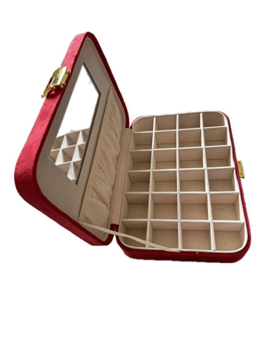Red Suedelike Covered Jewelry Box 10" x 7" 24 compartments